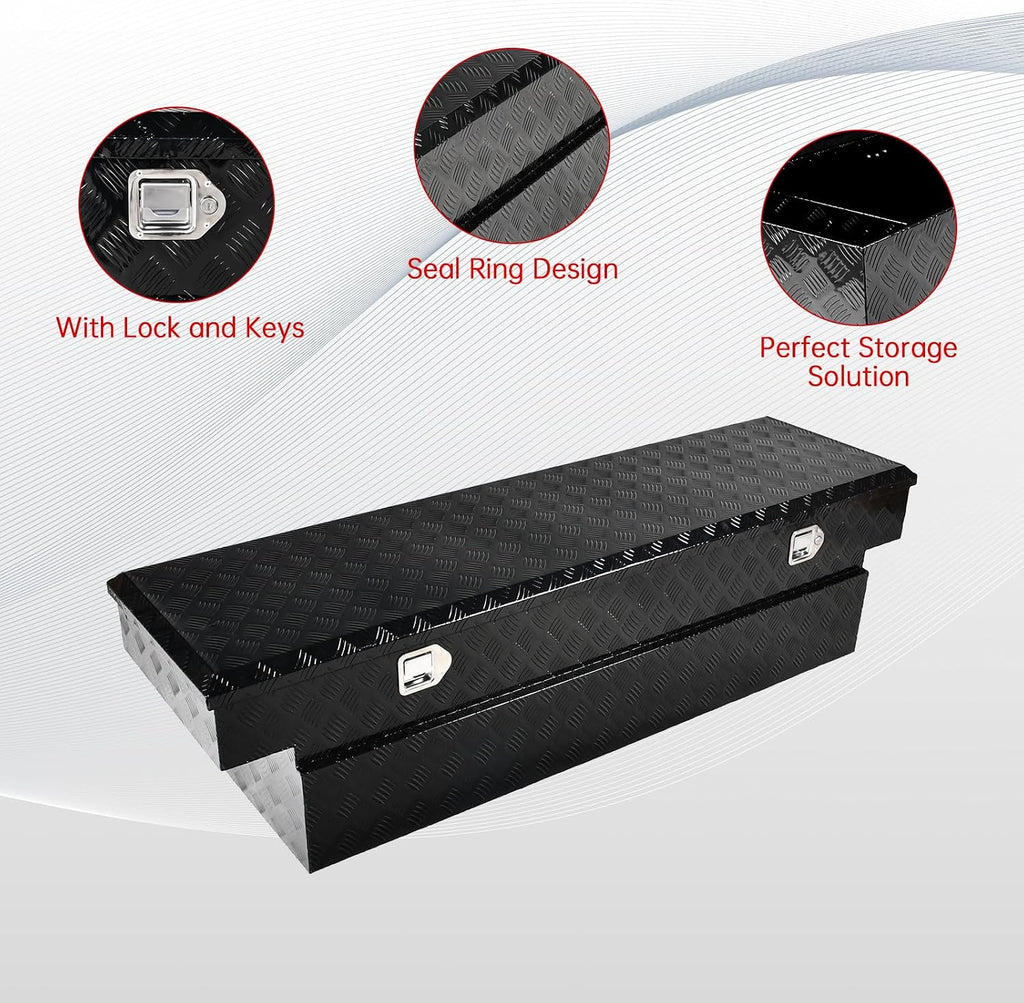 70''Inch Aluminum Truck Tool Box Truck Bed Toolbox Truck Trailer Chest Box Trailer Underbody Storage Organizer Waterproof Square Storage Organizer w/Lock & Keys Black(‎69.88' Lx20 Wx17.5 H)