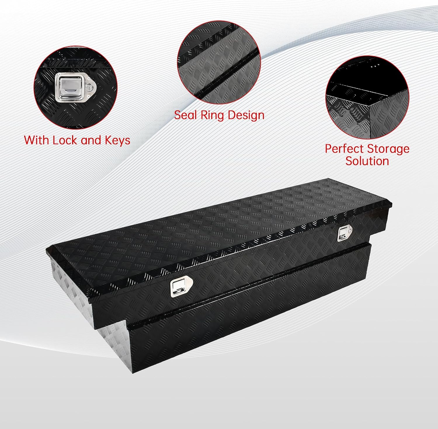 70''Inch Aluminum Truck Tool Box Truck Bed Toolbox Truck Trailer Chest Box Trailer Underbody Storage Organizer Waterproof Square Storage Organizer w/Lock & Keys Black(‎69.88' Lx20 Wx17.5 H)