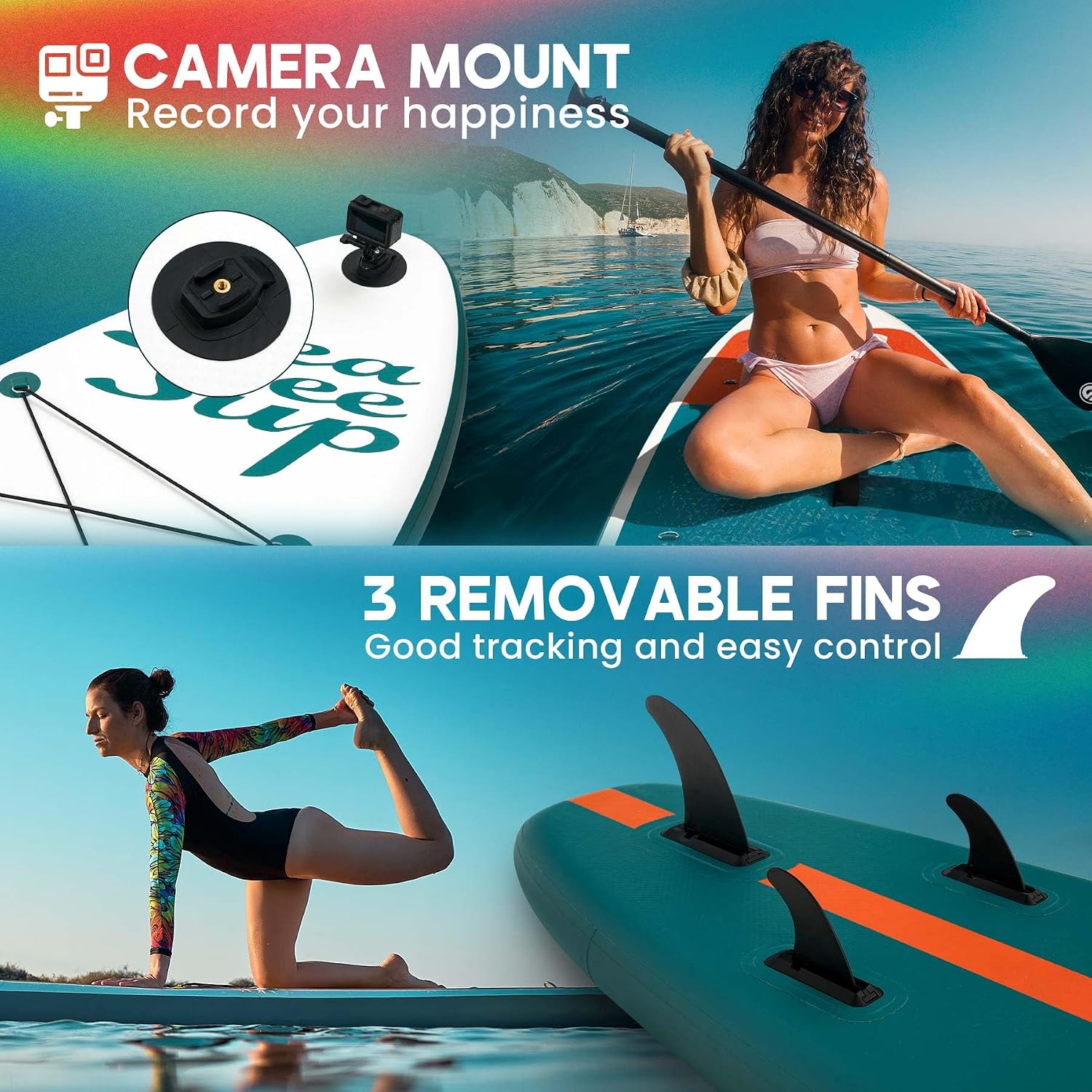 Inflatable Stand Up Paddle Board Includes Paddle, Dual Action Pump, and Accessories 11ft Lightweight iSUP, 33'*6' Wide Stable Design, Anti-Slip EVA Deck, Paddle Board for Adults