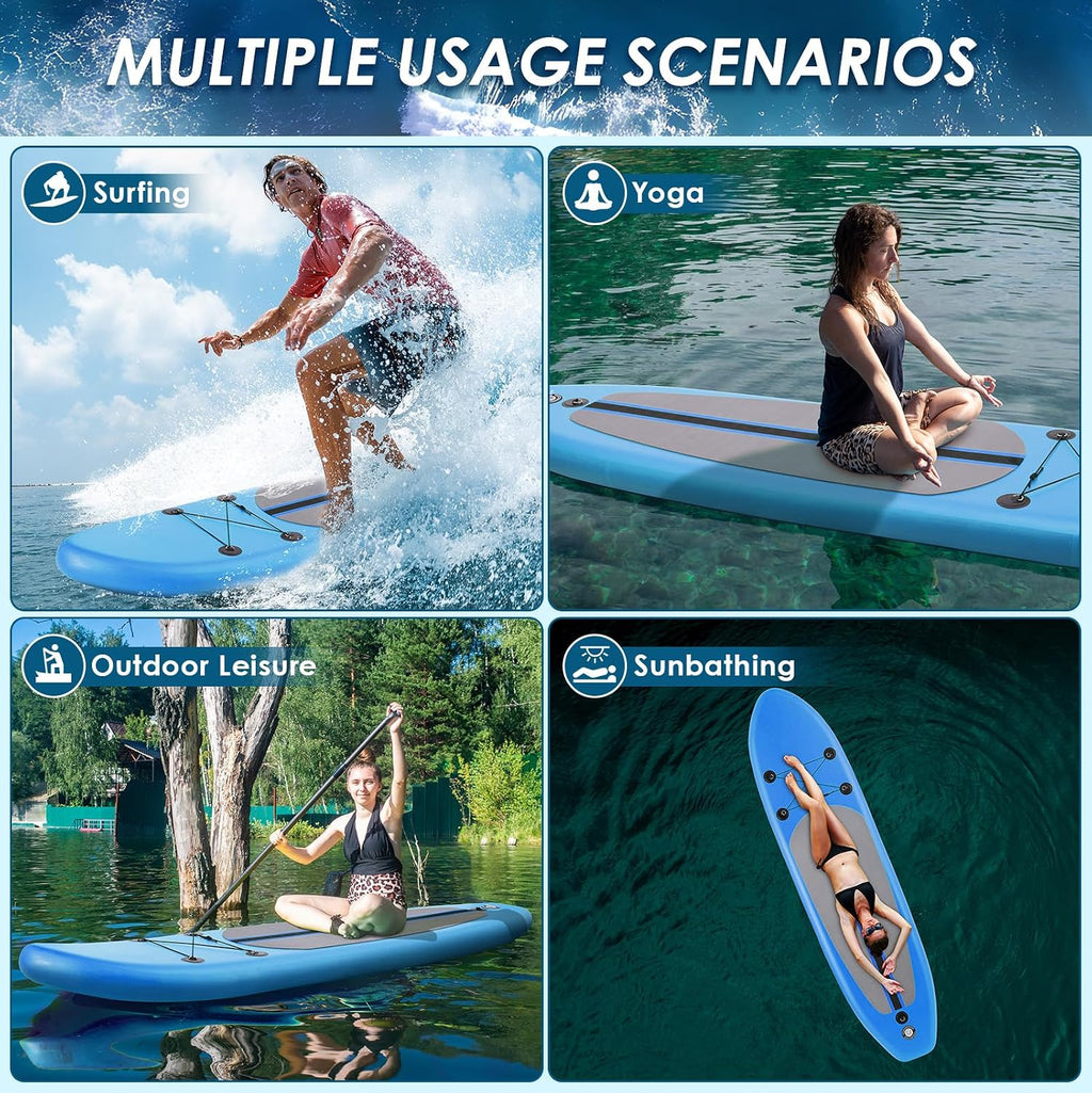 TLSUNNY 12FT Inflatable Stand Up Paddle Board, 3 Fins Paddleboard with Full SUP Accessories for All Skill Levels, Portable Two-Way Hand Pump and Carry Bag, 400LBS