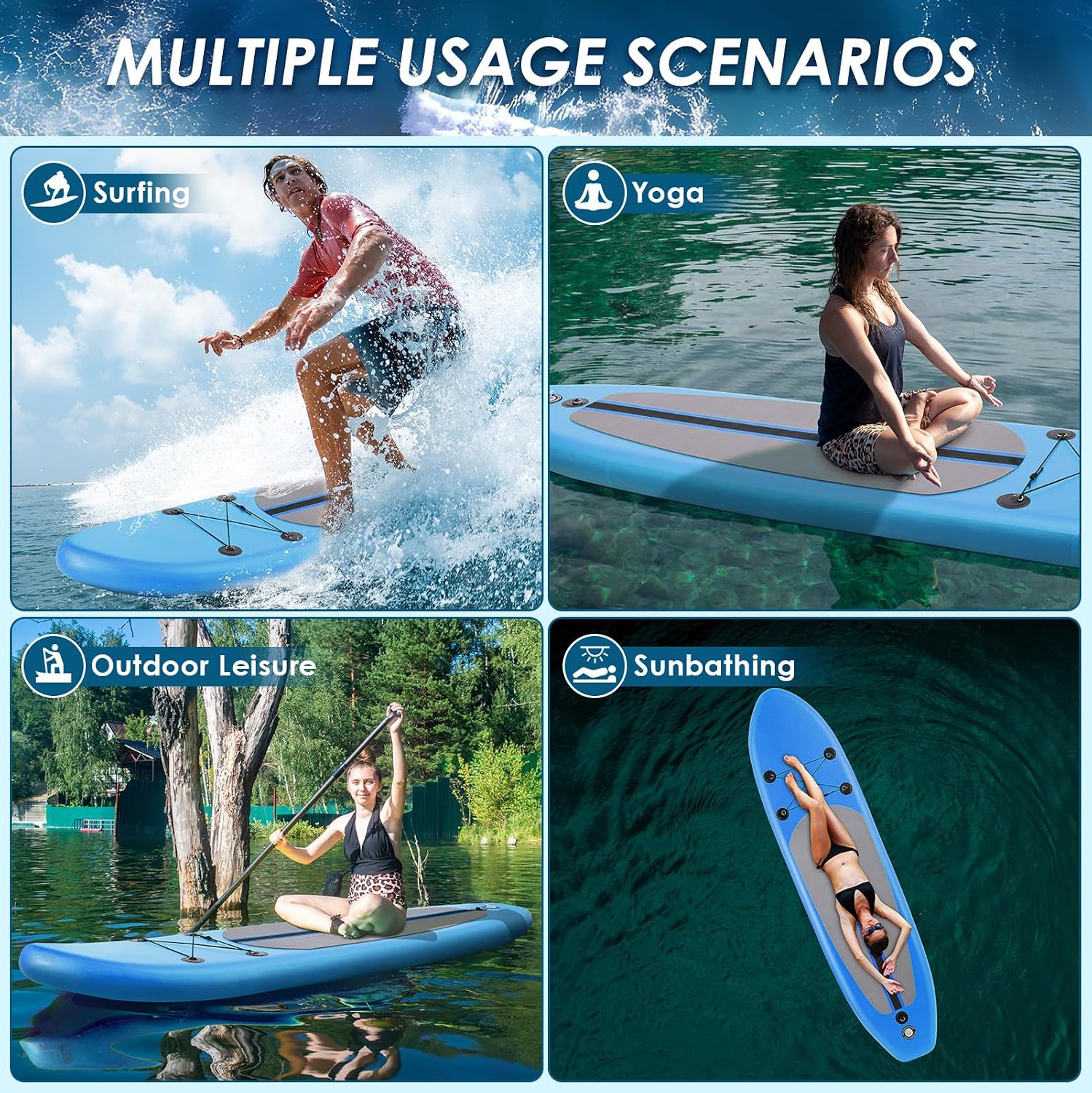 TLSUNNY 12FT Inflatable Stand Up Paddle Board, 3 Fins Paddleboard with Full SUP Accessories for All Skill Levels, Portable Two-Way Hand Pump and Carry Bag, 400LBS