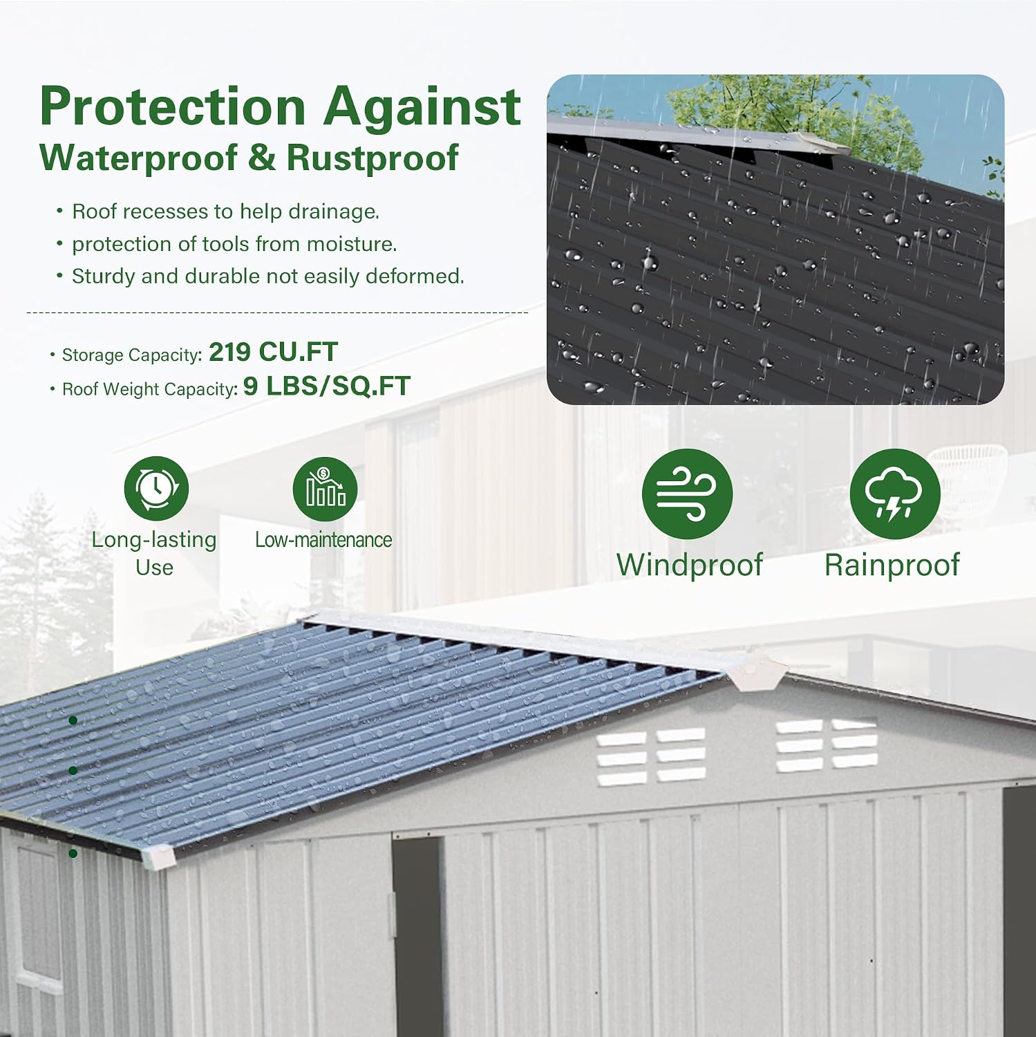 8x6 FT Outdoor Storage Shed, Metal Garden Shed with Window, Outside Tool Sheds with Lockable Hinged Doors, Waterproof Storage Building with 4 Air Vents for Backyard, Patio, Lawn, White