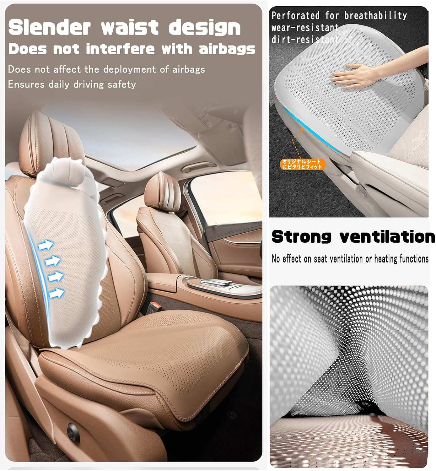 KUNIO 3 PCS Ventilated Cooling Car Seat Cover Fit for Hyundai Ioniq 5 Ioniq 6 Tucson SEL Kona EV Sonata 2025 Front Seat Cushion Soft Breathable Anti-Slip Pad for Car Seat White