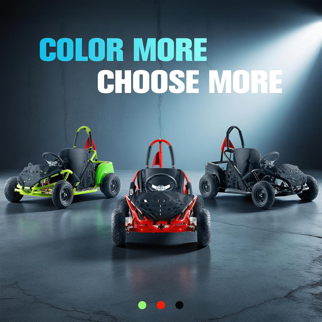 Electric Go Kart, 48V Powered Ride On Car, Steel Tubular Frame, Seat Belt, 13 inch All-Terrain Tires, Parental Speed Control, Max 20 Mph (Black)