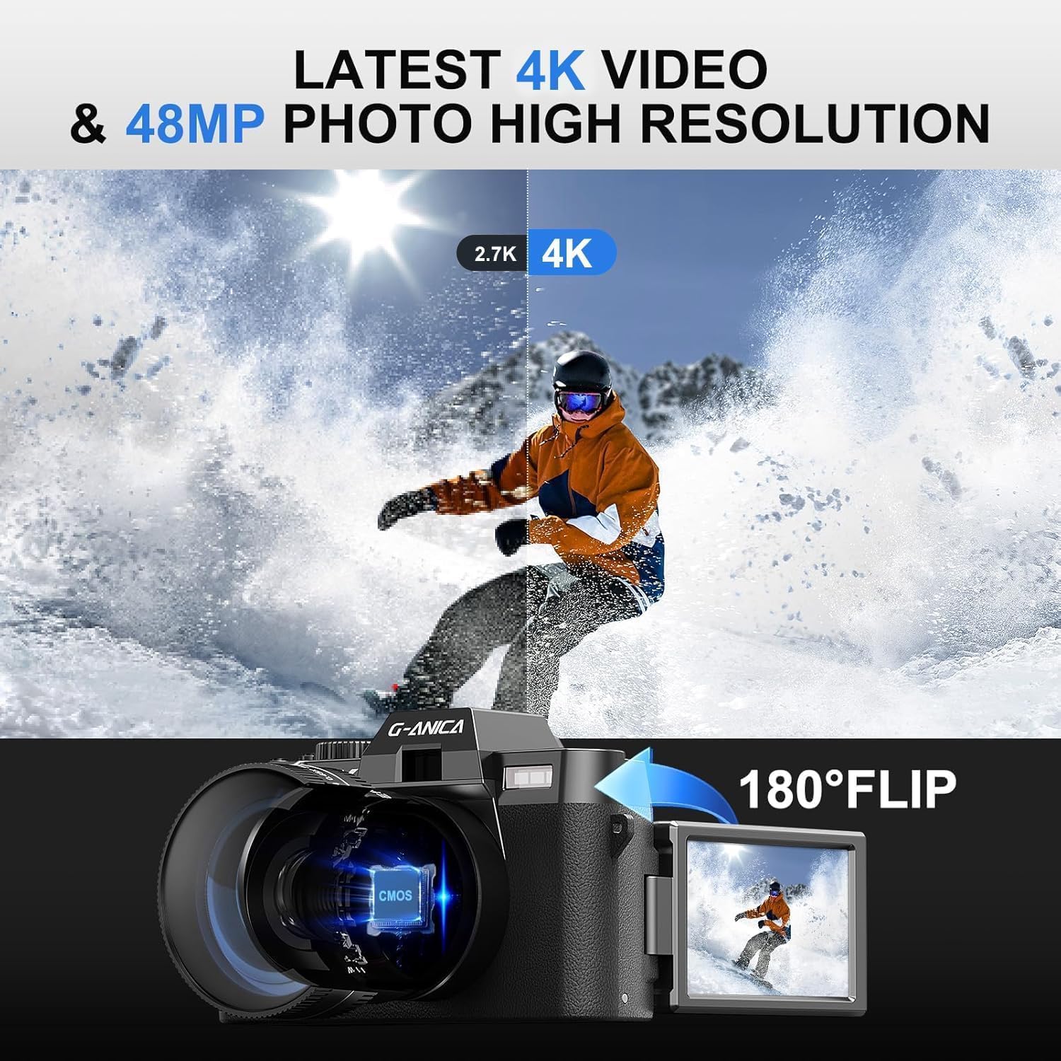 Ture 48MP&4K Digital Cameras for Photography with WiFi & App Control, Vlogging for YouTube with Bag,Compact Travel Camera,Perfect for Entry-Level Users and Beginners with Macro&Wide Lens-32GB Card