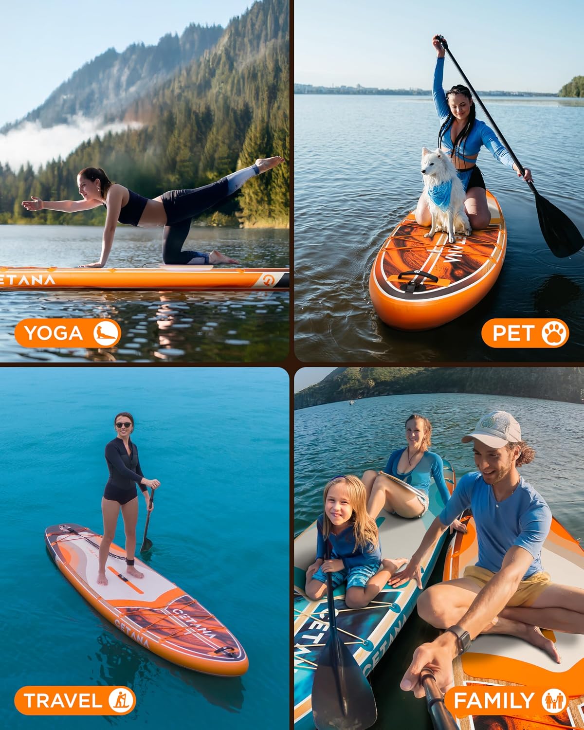 CETANA 11'6×35' Extra Wide Inflatable Paddle Board,Stand Up Paddle Board for Beginner,450lb Capacity SUP for Family with Safety Leash,3 Removable Fins,Dual-Action Pump& Floating Paddle