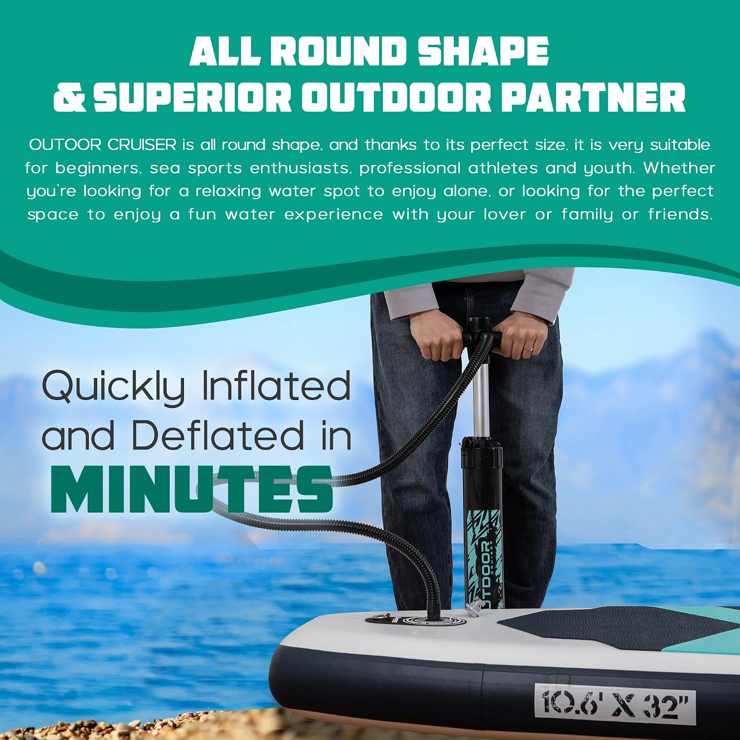 OutdoorCrusier Ultra-Portable Inflatable Stand-Up Paddle Board, Lightweight & Stable with Non-Slip Design, Complete SUP Accessories, Durable Drop-Stitch Material