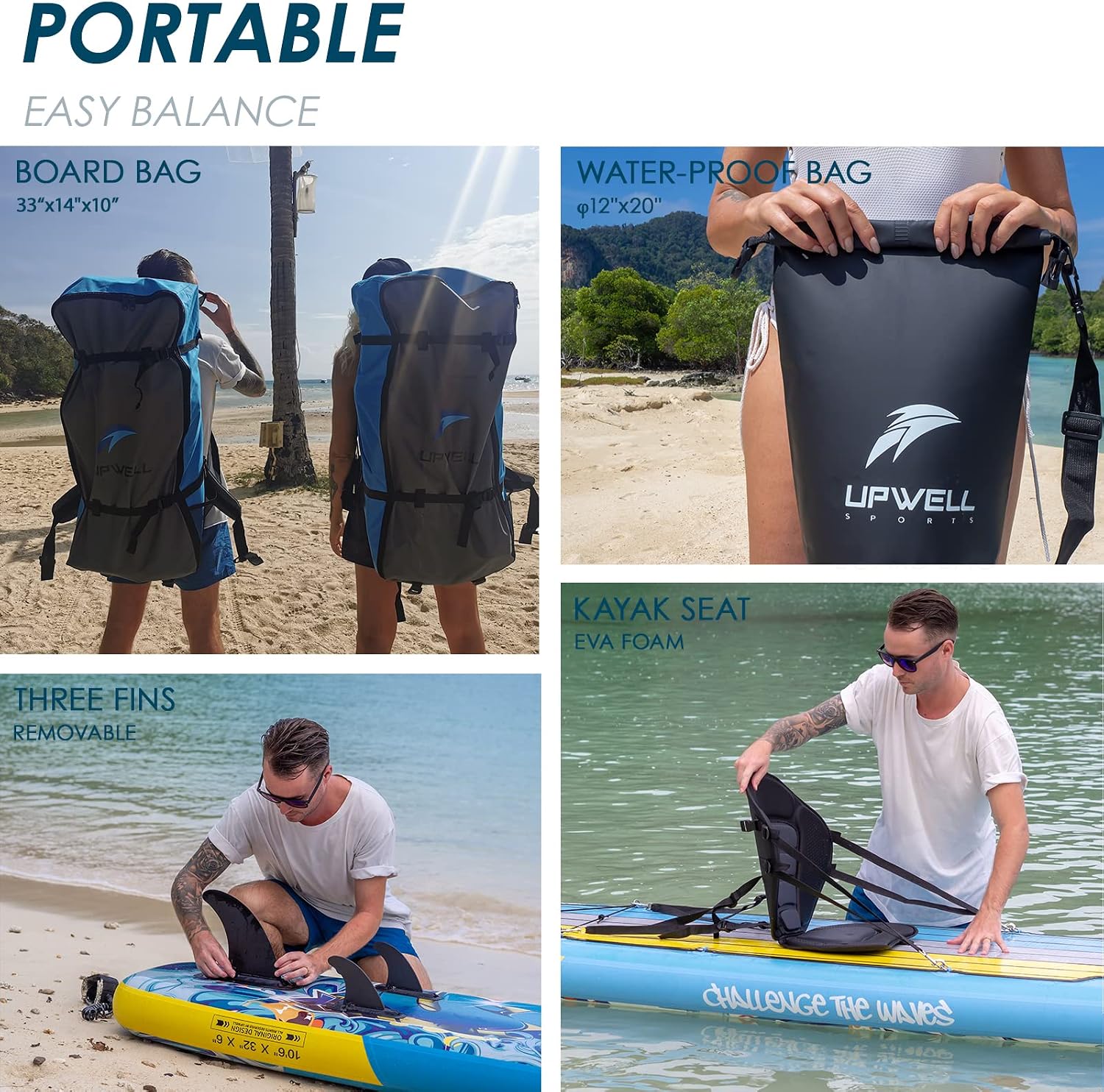 UPWELL 10'6'/11'/11'6' Inflatable Paddle Board, Stand Up Paddlboard for Youth & Adults, Stable Design, Premium SUP Accessories, Backpack, Leash, Hand Pump, Fins