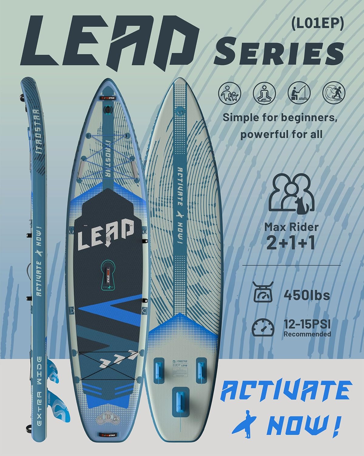 iTAOSTAR Lead 12' × 35' / 11' × 33' Stand Up Paddle Board Inflatable, Extar Wide SUP Board with 5 Fins Stable Design for Adults, Youth, All Skill Levels, Lakes, Oceans