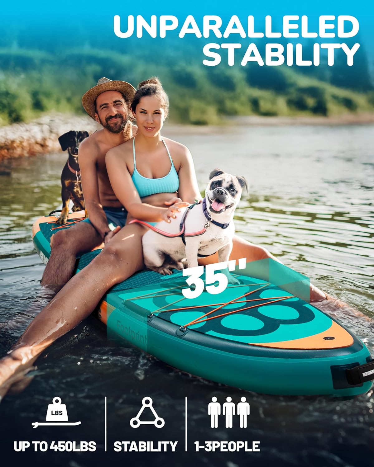 Bigfly 11'6×35' Super Wide Inflatable Stand Up Paddle Board, Ultra Stable Wide SUP for 2+1 People/Family/Big Size, 100L Backpack, All-Round Sup Board, US Big Fin