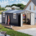 10x16 FT Metal Outdoor Storage Shed with Unique Floor Base Clear Roof Lockable Door Windows Vents,Waterproof Heavy Duty Reinforced Frame Sheds for Yard Store Bikes Large Lawnmower,Dark Grey