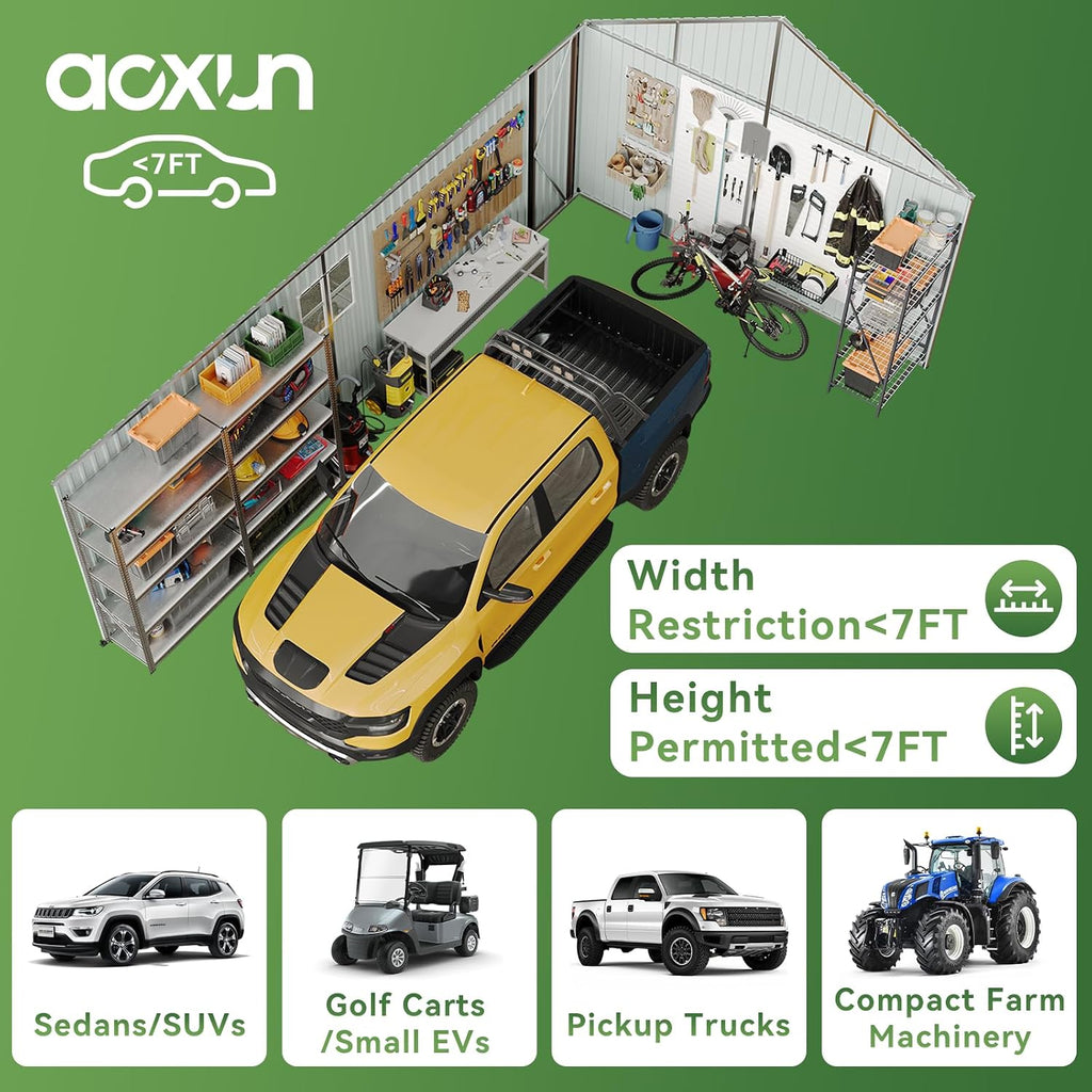 Aoxun 12x20x9.3 FT Metal Storage Shed Outdoor Large Garage Shed Carport with Double Doors,Side Door & Windows, Heavy Duty Garden Tool Shed All-Weather Outdoor Building for Vehicles & Sundries(Brown)