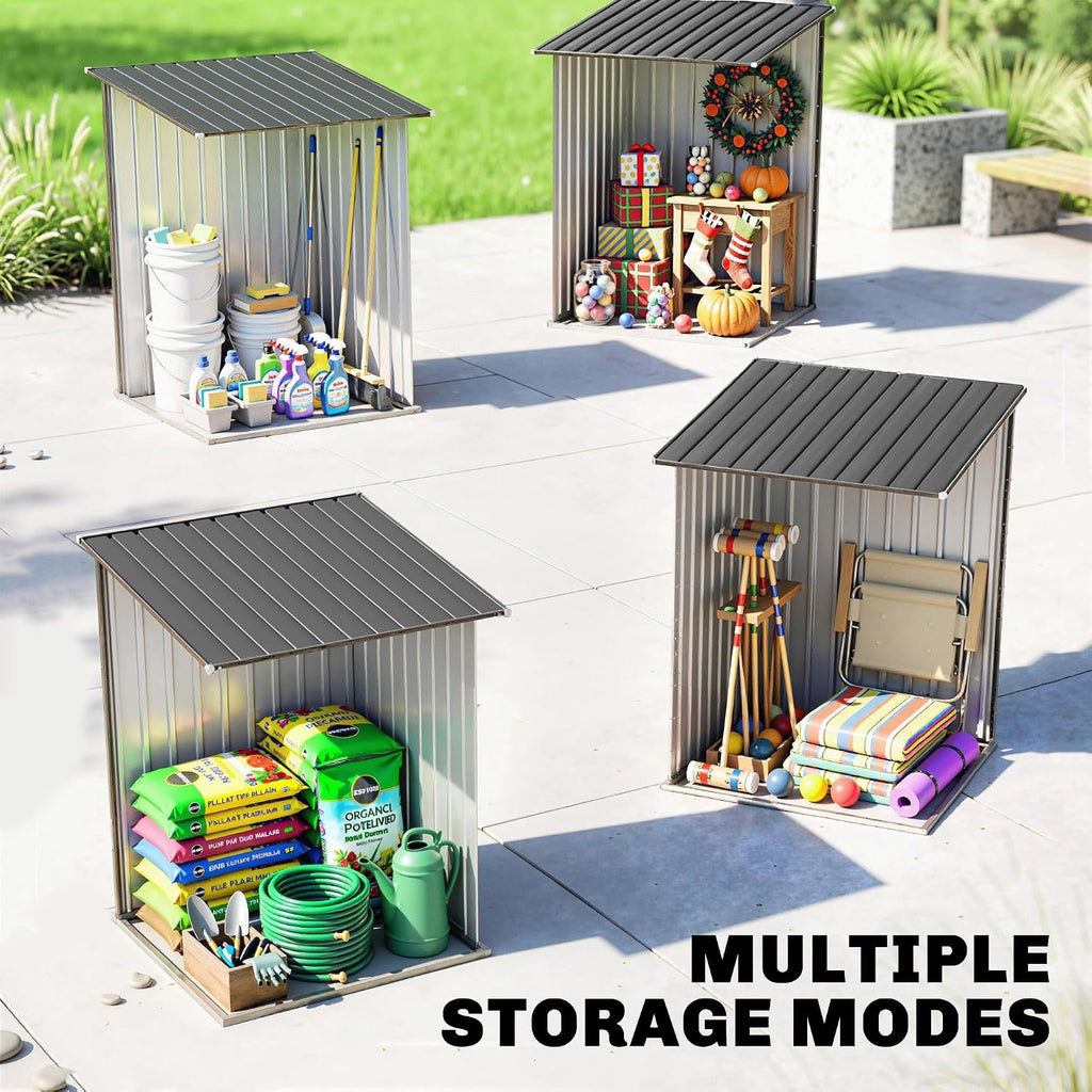 Outsunny 3.3' x 3.4' Outdoor Storage Shed, Metal Garden Tool House with Sloping Roof and Lockable Door for Backyard, Bike, Patio, Garage, Lawn, Gray