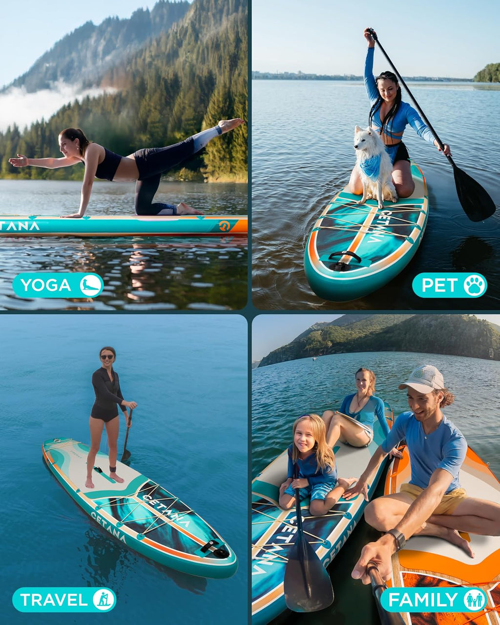 CETANA 11'6×35' Extra Wide Inflatable Paddle Board,Stand Up Paddle Board for Beginner,450lb Capacity SUP for Family with Safety Leash,3 Removable Fins,Dual-Action Pump& Floating Paddle