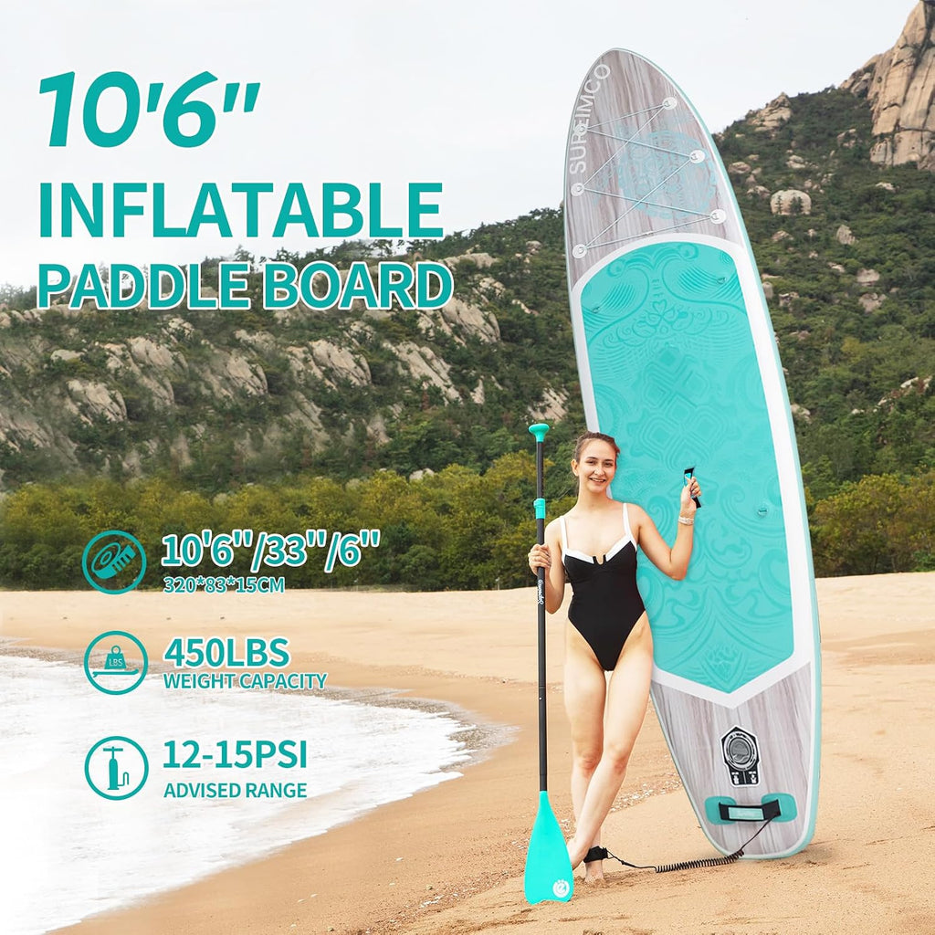 Inflatable Stand Up Paddle Board - Upgraded Glue-Free Hot Melt Technology, Long Service Life, 10'6', Anti-Slip EVA Deck, Full SUP Accessories, Included for Adults Youth All Skill Levels