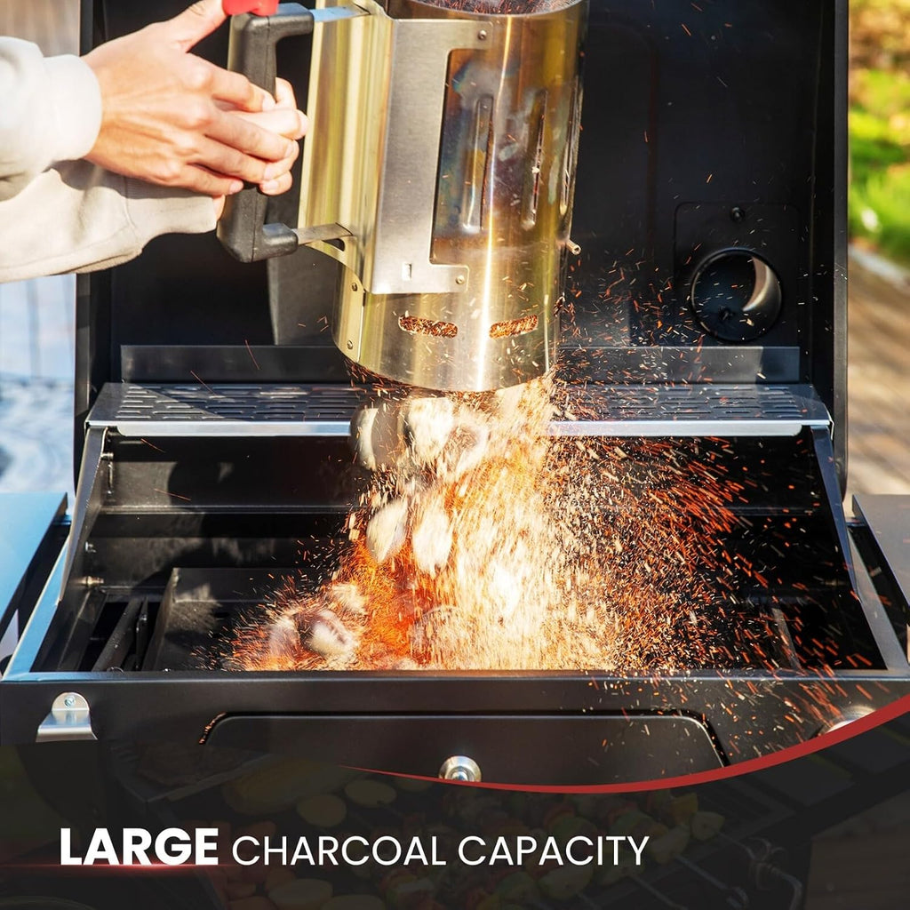 Movable Charcoal BBQ Grill with Foldable Side Tables, Black