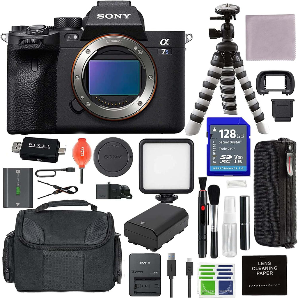 Sony Alpha a7S III Mirrorless Full Frame Camera Bundle with Extra Battery, 128GB Memory Card, Flexible Tripod, Connect LED Light + More | Sony a7SIII