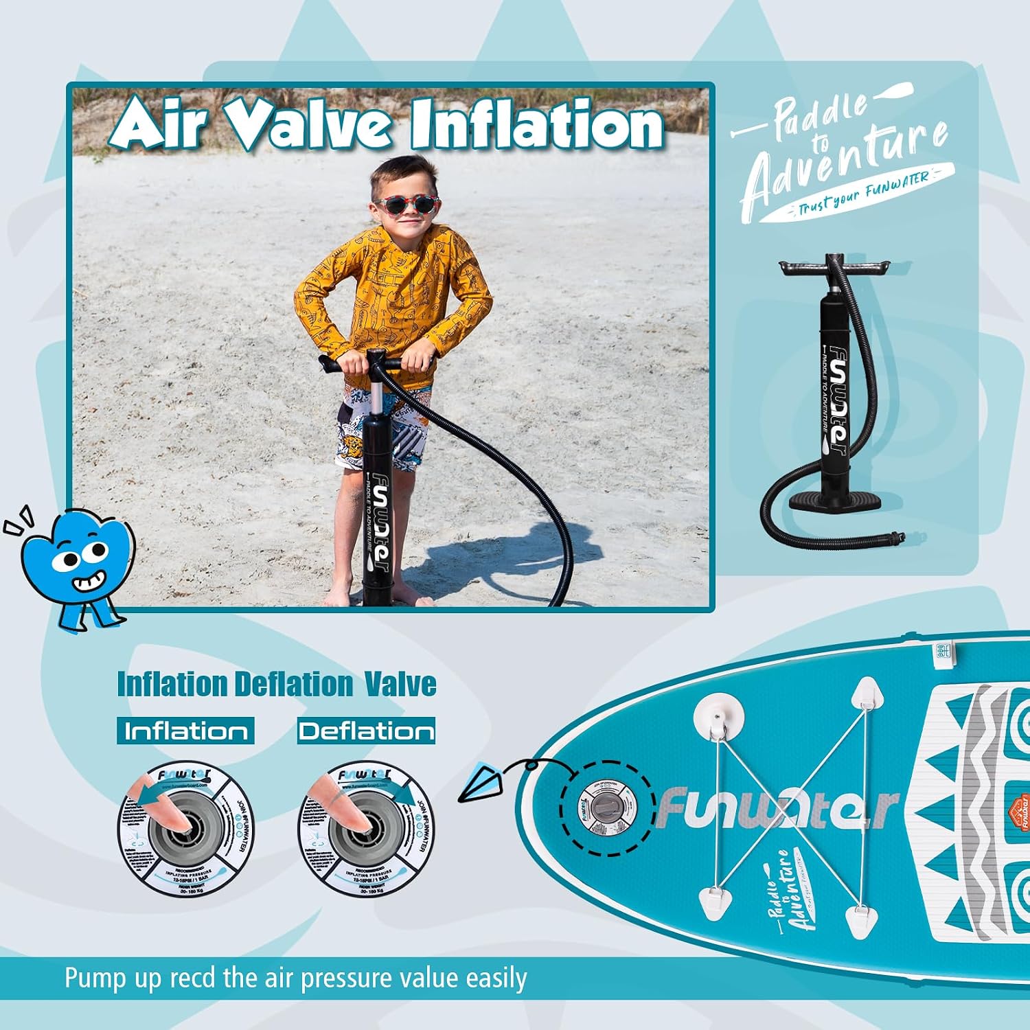 FunWater 8'/10'/10'6'/11'6' Inflatable Stand Up Paddle Board with Premium SUP Paddleboard Accessories, Wide Stable Anti-Slip EVA Deck,Paddle Boards for Adults & Youth of All Skill Levels