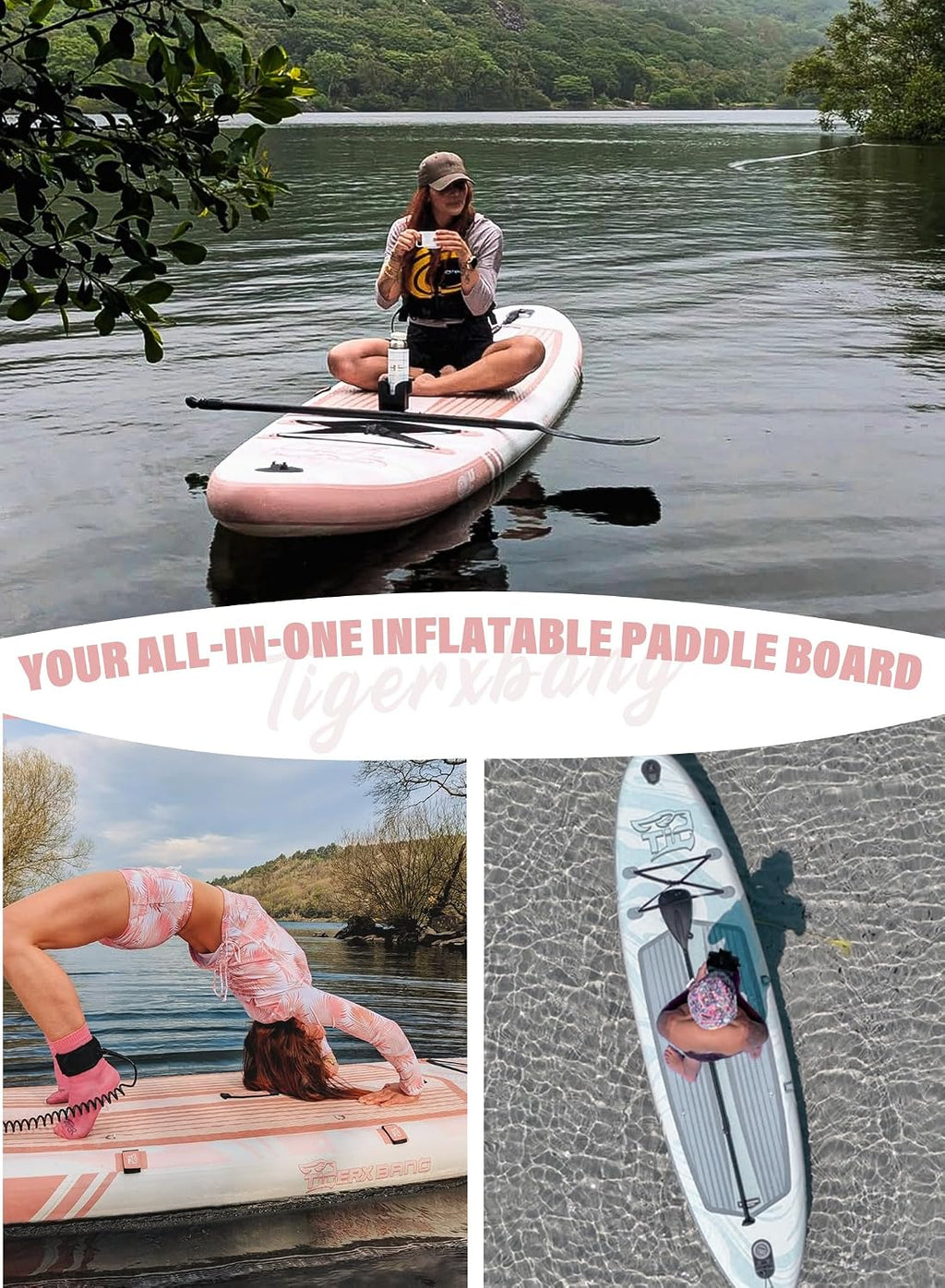 TIGERXBANG 11'6'/11'/10' Inflatable Paddle Board with Complete Accessories, Versatile Premium Paddle Boards for Adults/Youth, Stand Up Paddle Board Polar/Wave/Sunny Wave Collection