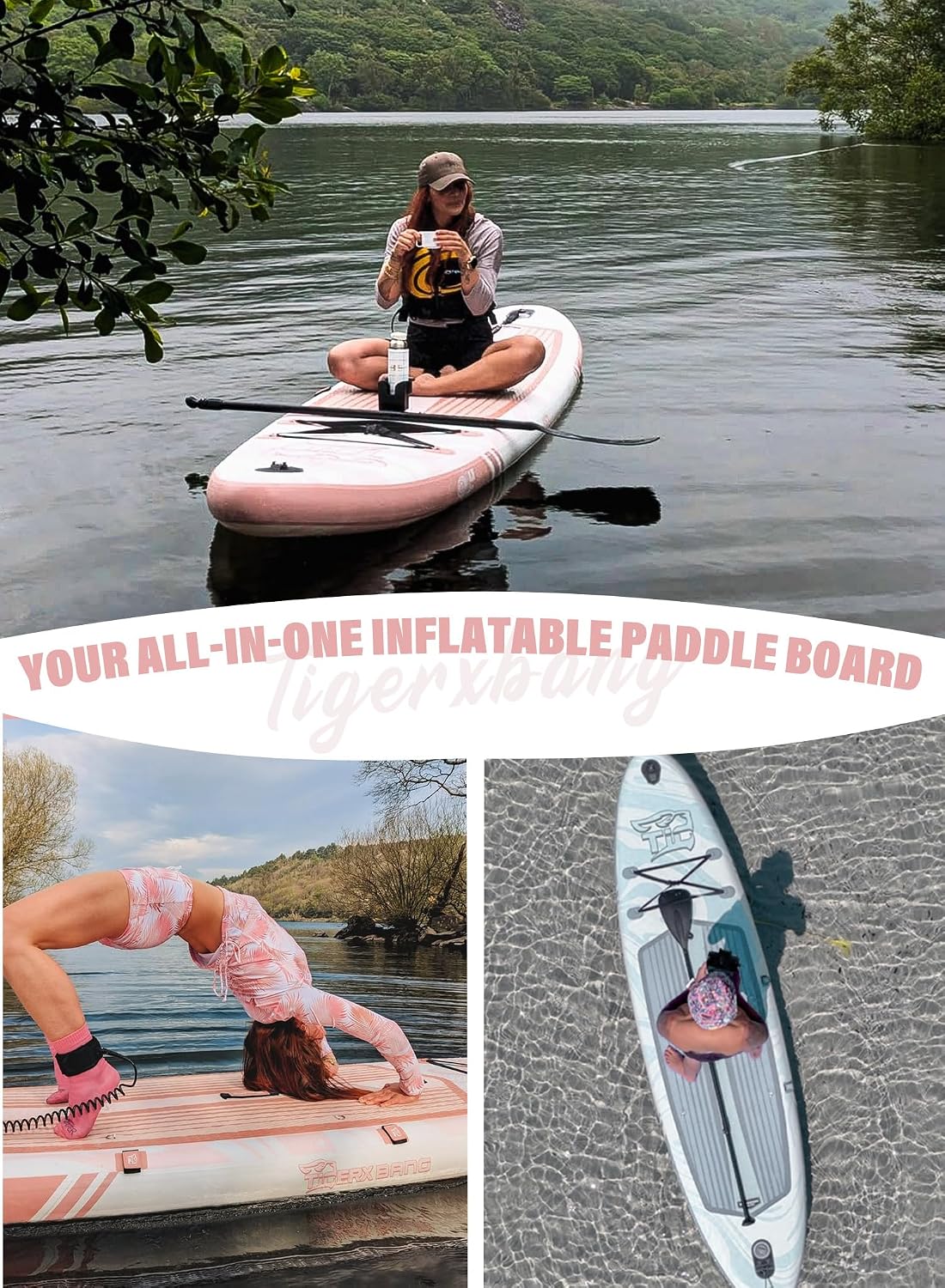 TIGERXBANG 11'6'/11'/10' Inflatable Paddle Board with Complete Accessories, Versatile Premium Paddle Boards for Adults/Youth, Stand Up Paddle Board Polar/Wave/Sunny Wave Collection