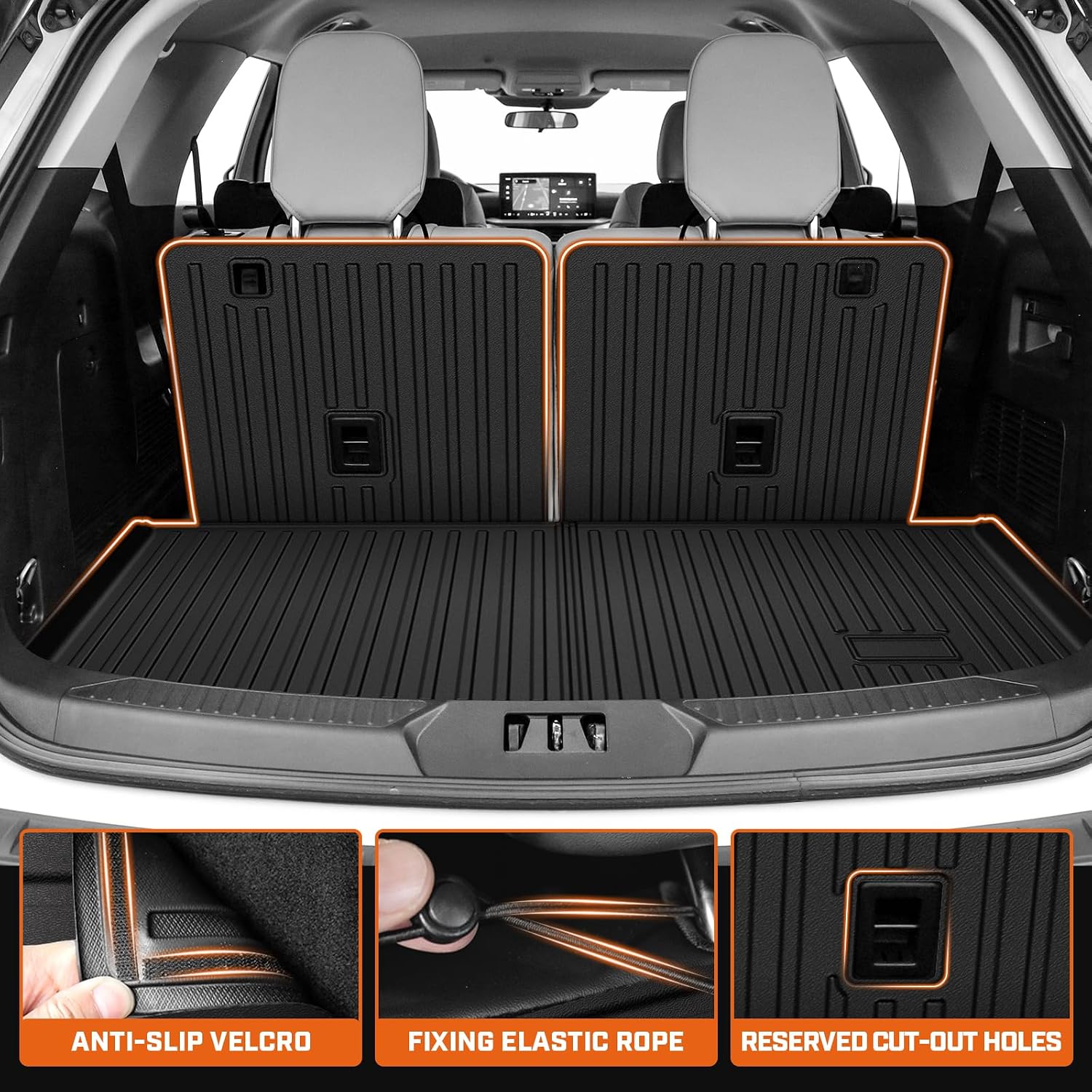 Mixsuper Floor Mat & Cargo Liner for Ford Explorer 2020-2026 Captain Chairs (Only Fit 6 Seats),All Weather TPE Floor mat with Backrest and Door Sill Guards Explorer Accessories,Anti-Slip Black