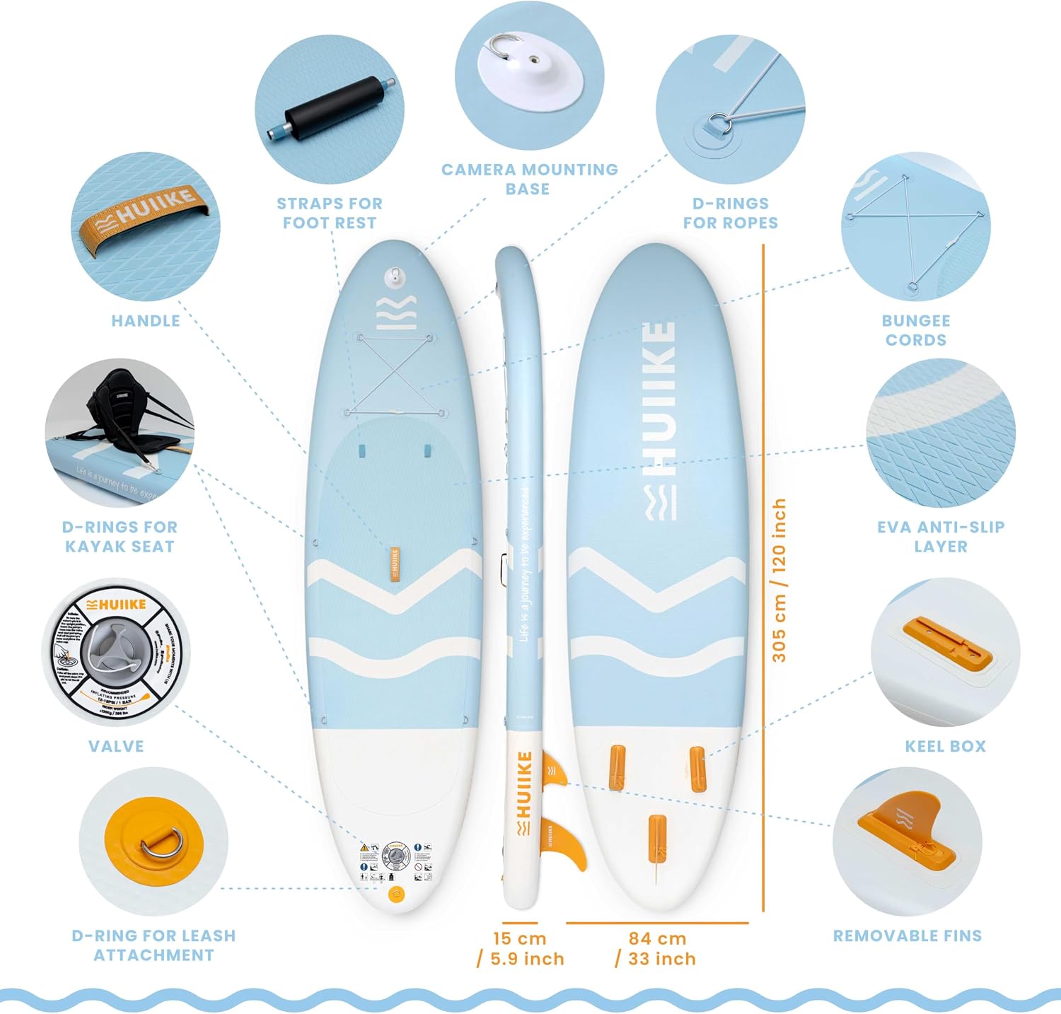 HUIIKE Inflatable Paddle Board for Adults with Accessories Included, Oar, Fins, Pump. Stand Up Paddleboard Great Stability and Resistance. 10' x 33' x 5.9', Maximum Load 286 lb