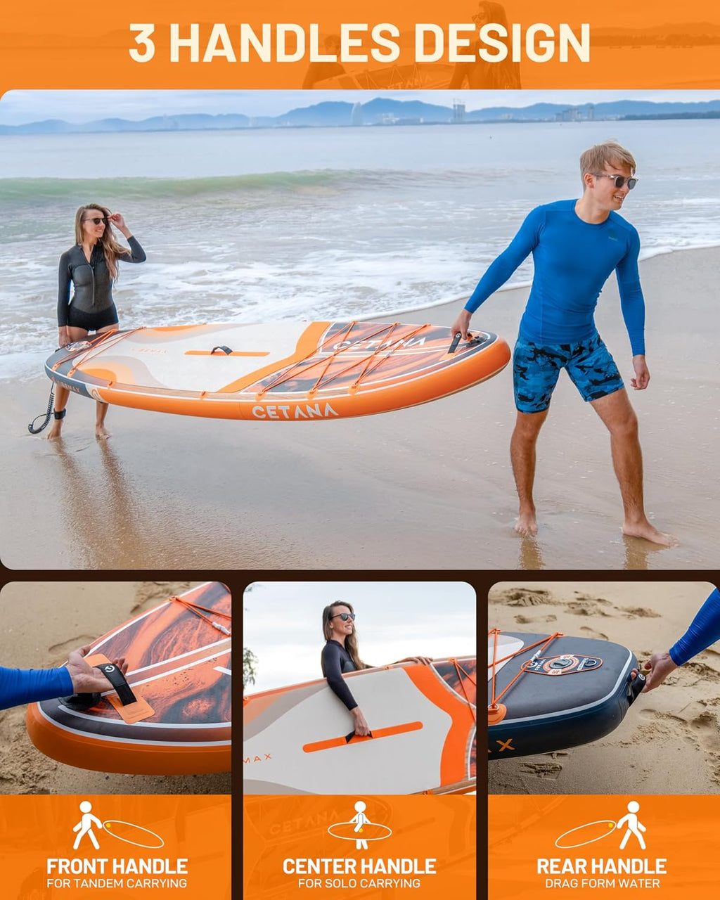 CETANA 11'6×35' Extra Wide Inflatable Paddle Board,Stand Up Paddle Board for Beginner,450lb Capacity SUP for Family with Safety Leash,3 Removable Fins,Dual-Action Pump& Floating Paddle
