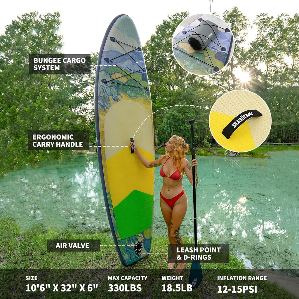 Inflatable Stand Up Paddle Board, 11ft 10'6' Paddle Board for Adults & Youth, Durable SUP Accessories with Non-Slip Deck, Dual Hand Pump,10L Dry Bag,108L Backpack