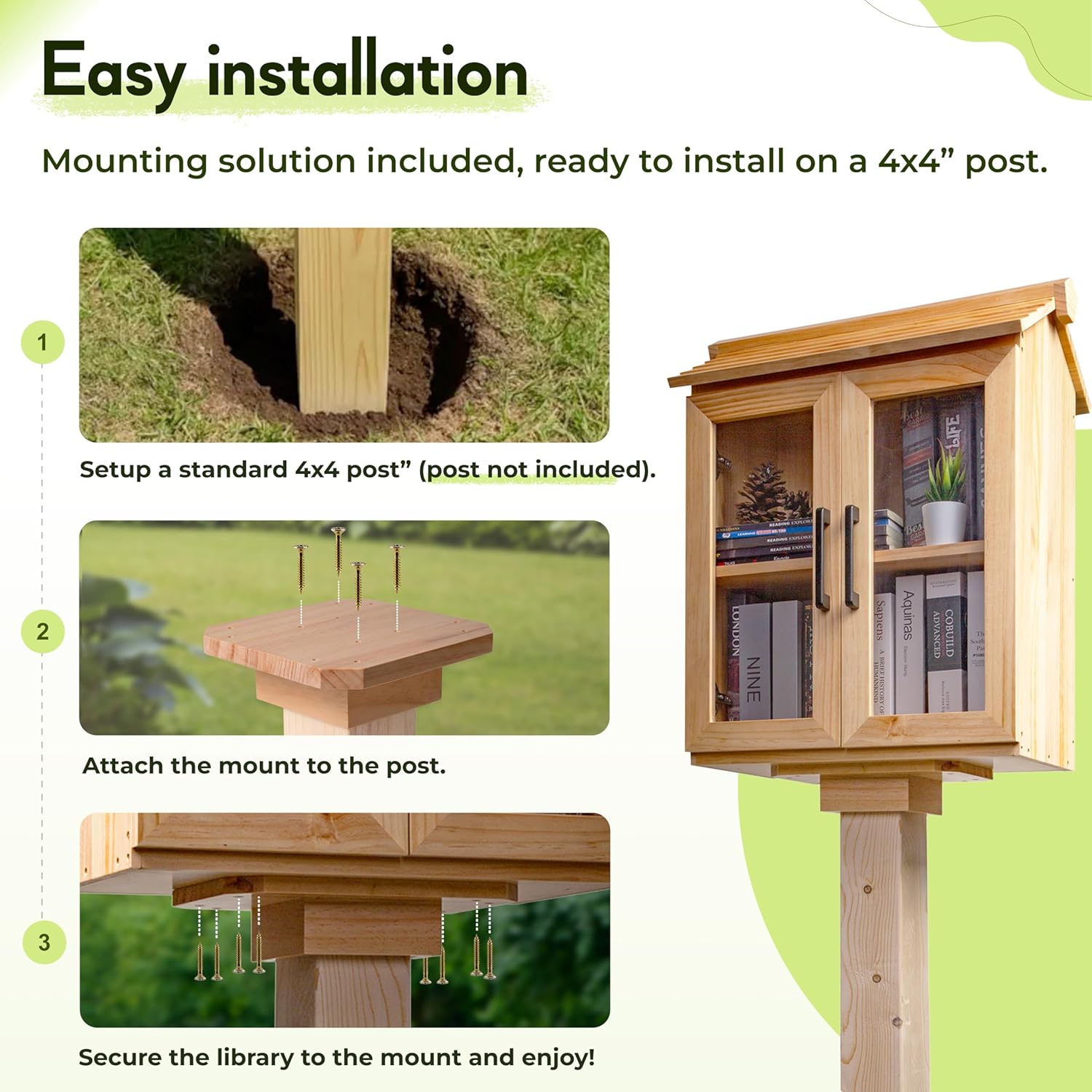 Little Library Box Outdoor Kit with Mount, 2-Tier Book Exchange Box (21×11×26 in), Waterproof Pine Little Free Library Kit with 2 Acrylic Doors, Outdoor Book Storage for Yards, Schools, Parks