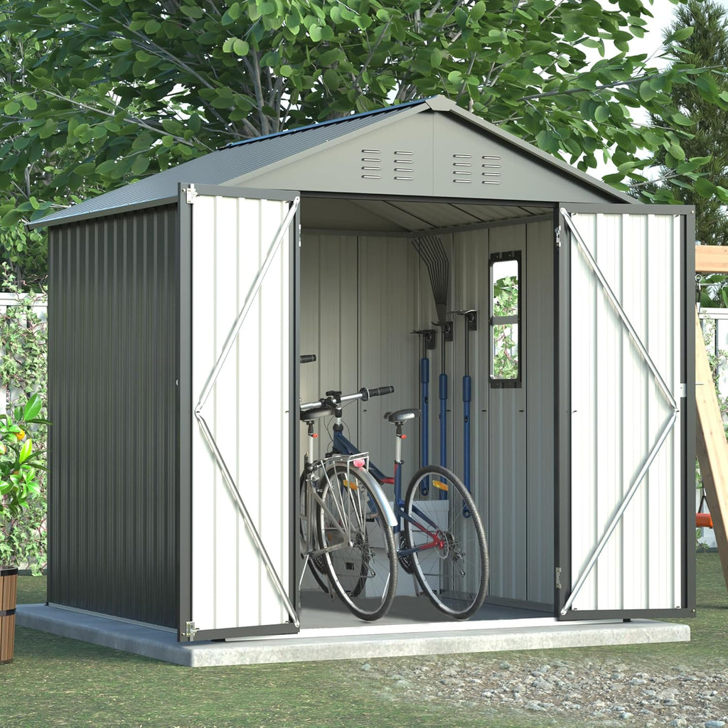 6x6FT Outdoor Storage Shed，Heavy-Duty Metal Storage with Vents and Clear Window