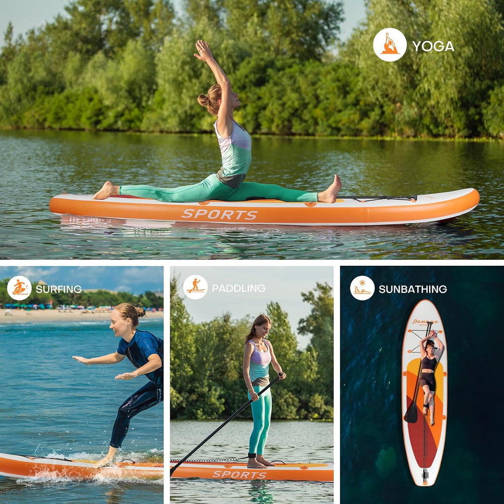 Panana Inflatable Stand Up Paddle Board 10'/10'8''x30''/32''x6'' iSUP Non-Slip Deck Paddleboard for Adults Beginners Youth, with Paddle Pump Fins Leash Backpack