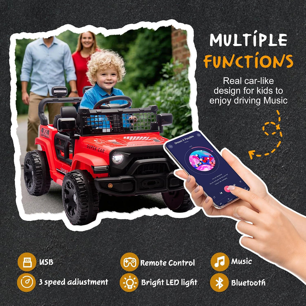 24V Ride On Jeep Car, Toddler Ride On Toys w/Parents Remote Control, One Seat Electric Car for Kids 2-4 with 4-Wheel Suspension, Bluetooth, Music, 1.86-3.11MPH Adjustable Speed, Red