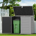 Horizontal Outdoor Trash Can Storage Shed, 304 Gallon Resin Garbage Can Storage Shed with Lockable Doors & Lift Lid, Waterproof Bin Shed for Backyard, Patio & Garden (Gray)