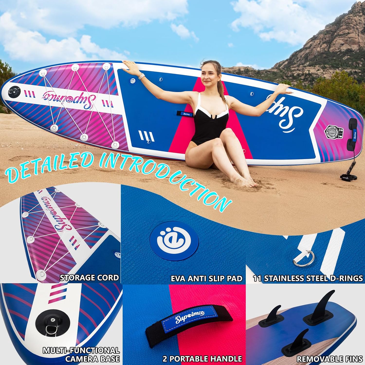 Inflatable Stand Up Paddle Board - Upgraded Glue-Free Hot Melt Technology, Long Service Life, 10'6', Anti-Slip EVA Deck, Full SUP Accessories, Included for Adults Youth All Skill Levels