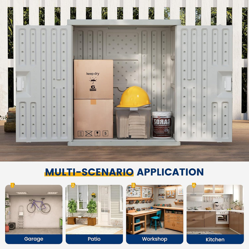 UDPATIO Resin Outdoor Storage Cabinet with Lockable Doors, 30' W x 20' D x 35' H Dark Grey Garage Cabinet,Small Shed for Organized Storage in Patio, Garage and Kitchen，, Grey