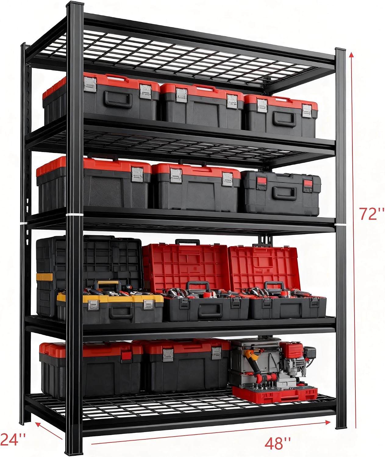 48''W Wire Garage Metal Shelving, 3020 Lbs Heavy-Duty Garage Storage Shelves, 5-Tier Adjustable Reinforced Shelves for Laundry Rooms, Basements, Kitchens&Outdoor (48''W*24''D*72''H)
