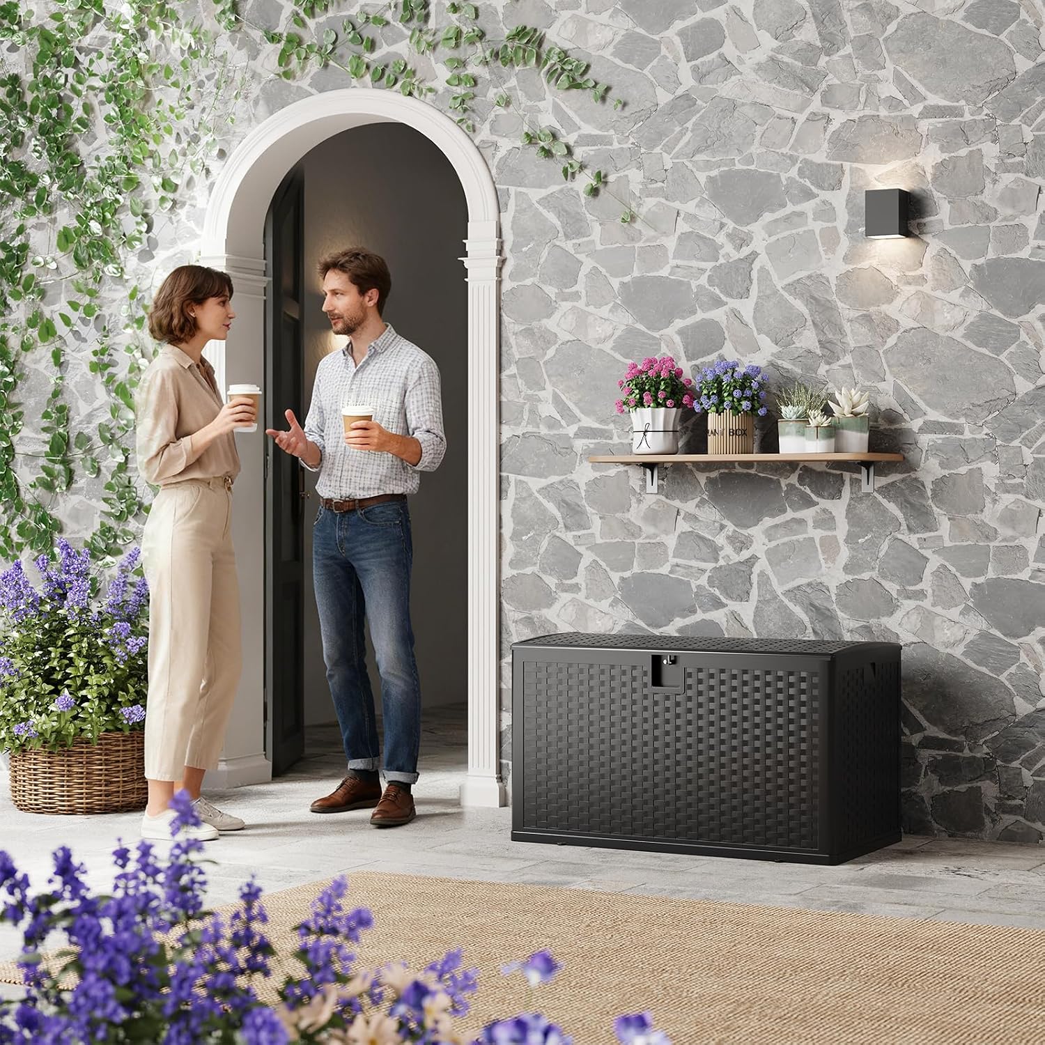 Garvee 120 gallon Waterproof Outdoor Storage Box, Lockable Plastic Deck Box with Lid, Patio Storage Bin for Pool, Garden Tools, Backyard, Porch, All-Weather Protection, Black