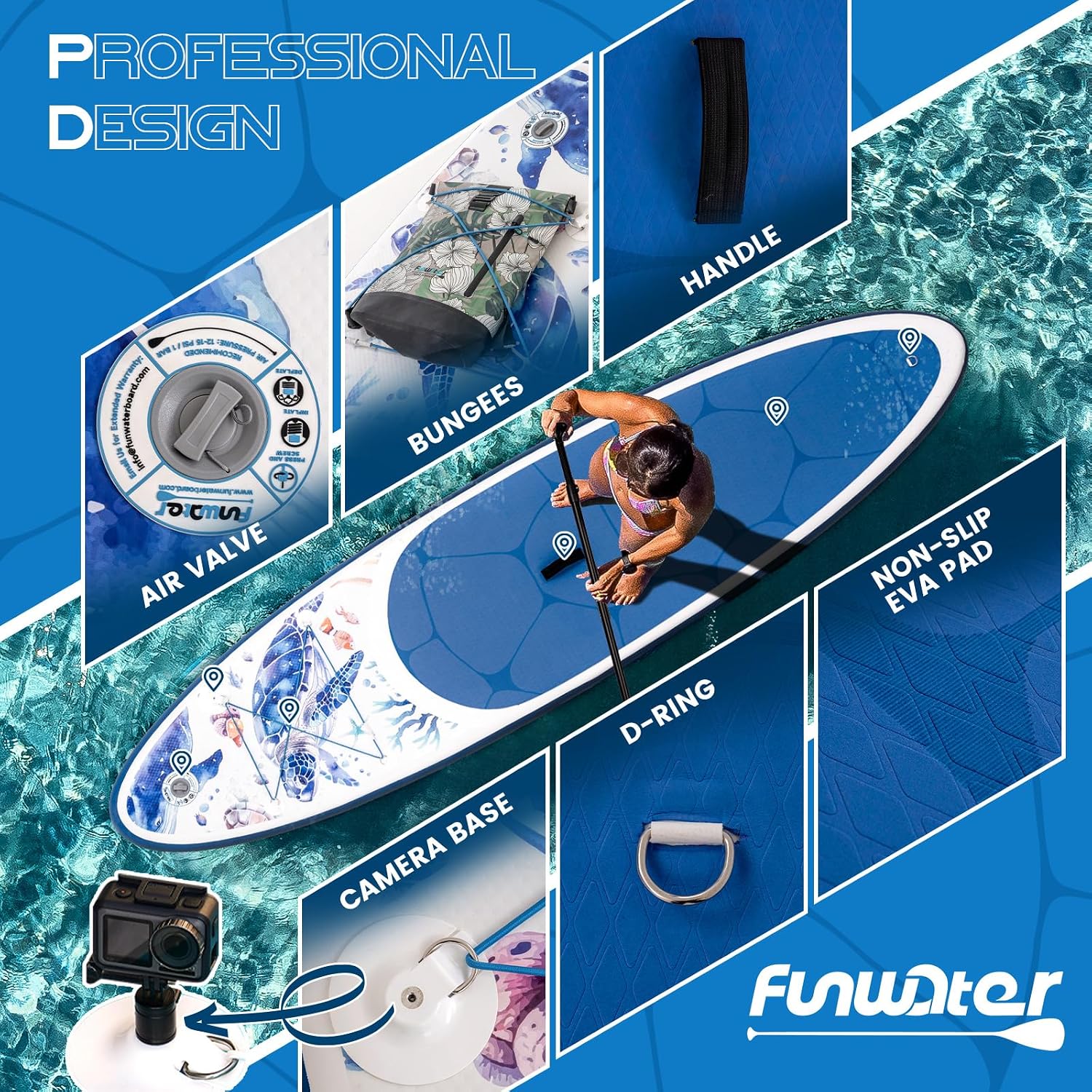 FunWater Stand Up Paddle Board Ultra-Light Inflatable Paddleboard with SUP Accessories for Adults & Youth of All Skill Levels