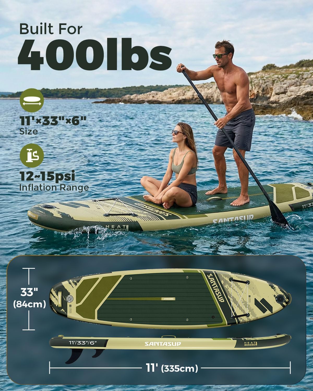 Inflatable Stand Up Paddle Board with SUP Accessories, Anti-Slip EVA Deck, 10'6'/11' Wide Stance Board, Sup Board for Adults & Youth of All Skill Levels Backpack