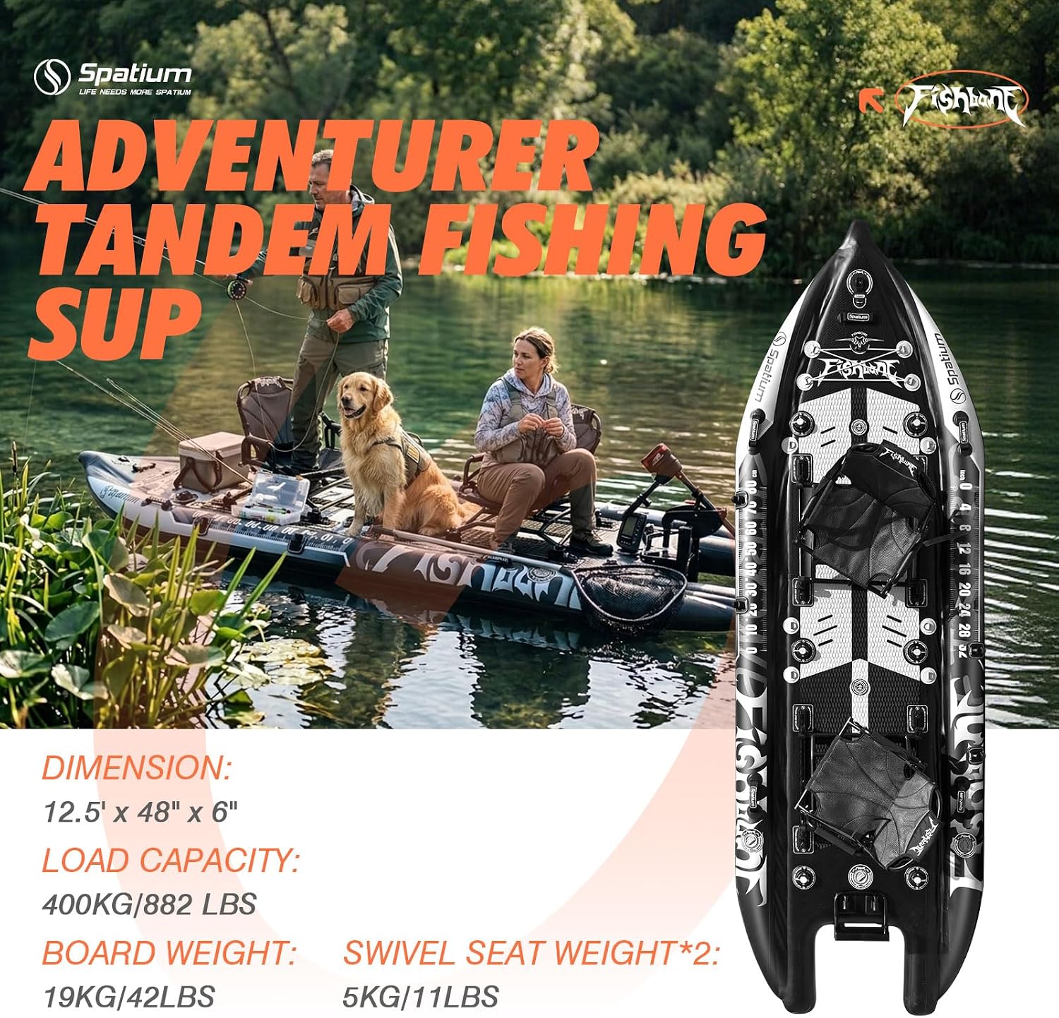 Spatium Triple Chamber Fishing Board SUP Inflatable Stand Up Paddle Board 11'*48'*6',Fishing Kayak with Premium Accessories 2 Fishing Rod Holders