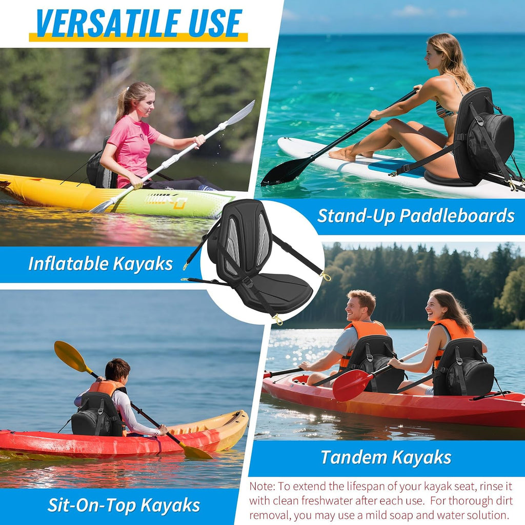 Vashly Kayak Seat with Back Support Universal Thicken Cushion Paddle Board Seat with Storage Bag for Sit-on-Top Kayak, Inflatable Kayaks, SUP, Tandem Kayaks (Strap Security: 6 Adjustable Straps)