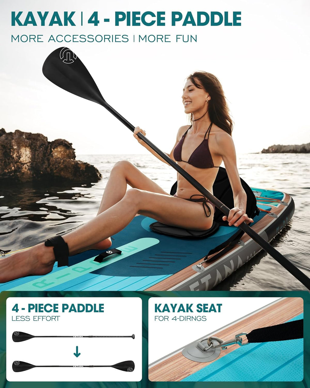 CETANA 11'6×35' Extra Wide Stand Up Paddle Board for Adults & Youth, 400lb Capacity Inflatable Paddle Board, Sup for 2+1 Person with Removable US Fin, 100L Backpack, Floating Paddle, Safety Leash