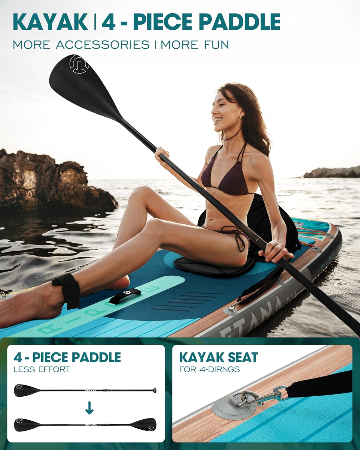CETANA 11'6×35' Extra Wide Stand Up Paddle Board for Adults & Youth, 400lb Capacity Inflatable Paddle Board, Sup for 2+1 Person with Removable US Fin, 100L Backpack, Floating Paddle, Safety Leash