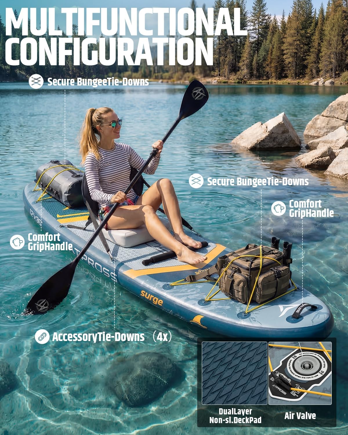 12'x36 Inflatable Paddle Board, 500lbs Extra Wide Stand Up Paddleboard for Adults with Premium SUP Accessories Kit & Backpack, Blow Up Kayak Non-Slip Stable Deck Boat for Yoga Fishing Surf