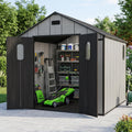 Domi 8x8Ft Resin Outdoor Storage Shed with Floor, Plastic Garden Storage Shed, Outside Weatherproof Storage Building for Tools, Bike, Lawn Mower, Patio, Backyard