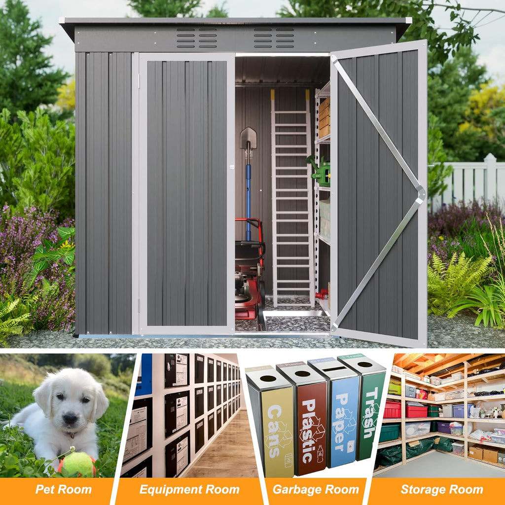 6' x 4' Outdoor Storage Shed, Waterproof Metal Garden Sheds with Lockable Double Door for Backyard Patio Lawn-Dark Gray