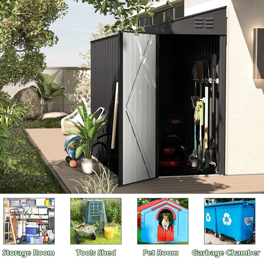 AECOJOY 4' x 6' Lean to Shed, Small Metal Outdoor Storage Shed, Wall Side Sheds & Outdoor Storage Cabinet Clearance, Bike Shed for Garden, Backyard and Outdoor Use in Dark Grey