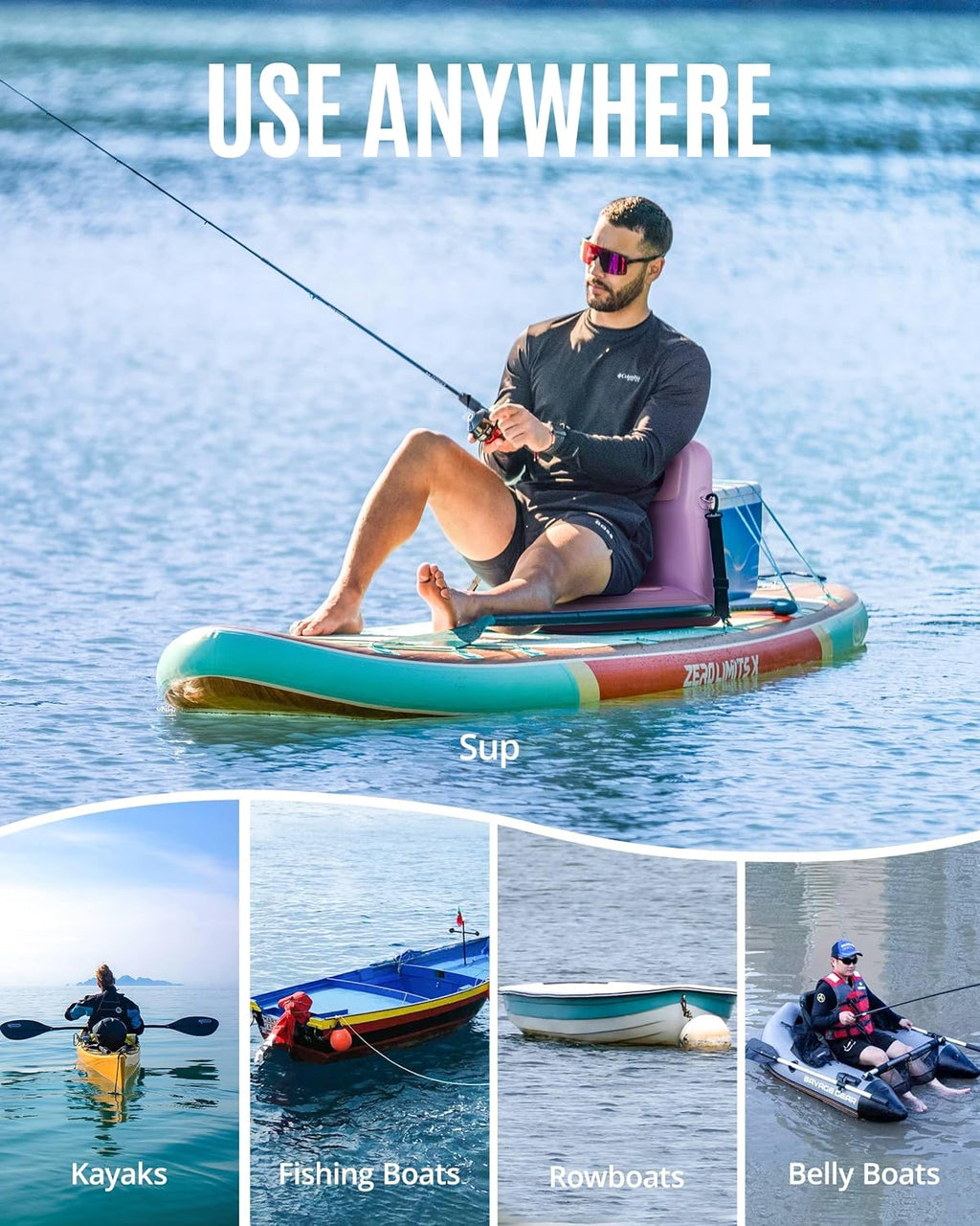 ZLX Paddle Board Seat with Back Support, Portable Kayak Seat, Air Pump Included, Universal Inflatable Chair for Adults, Foldable Ergonomic Design, Easy Install for Outdoor Fishing/Kayaking/Camping
