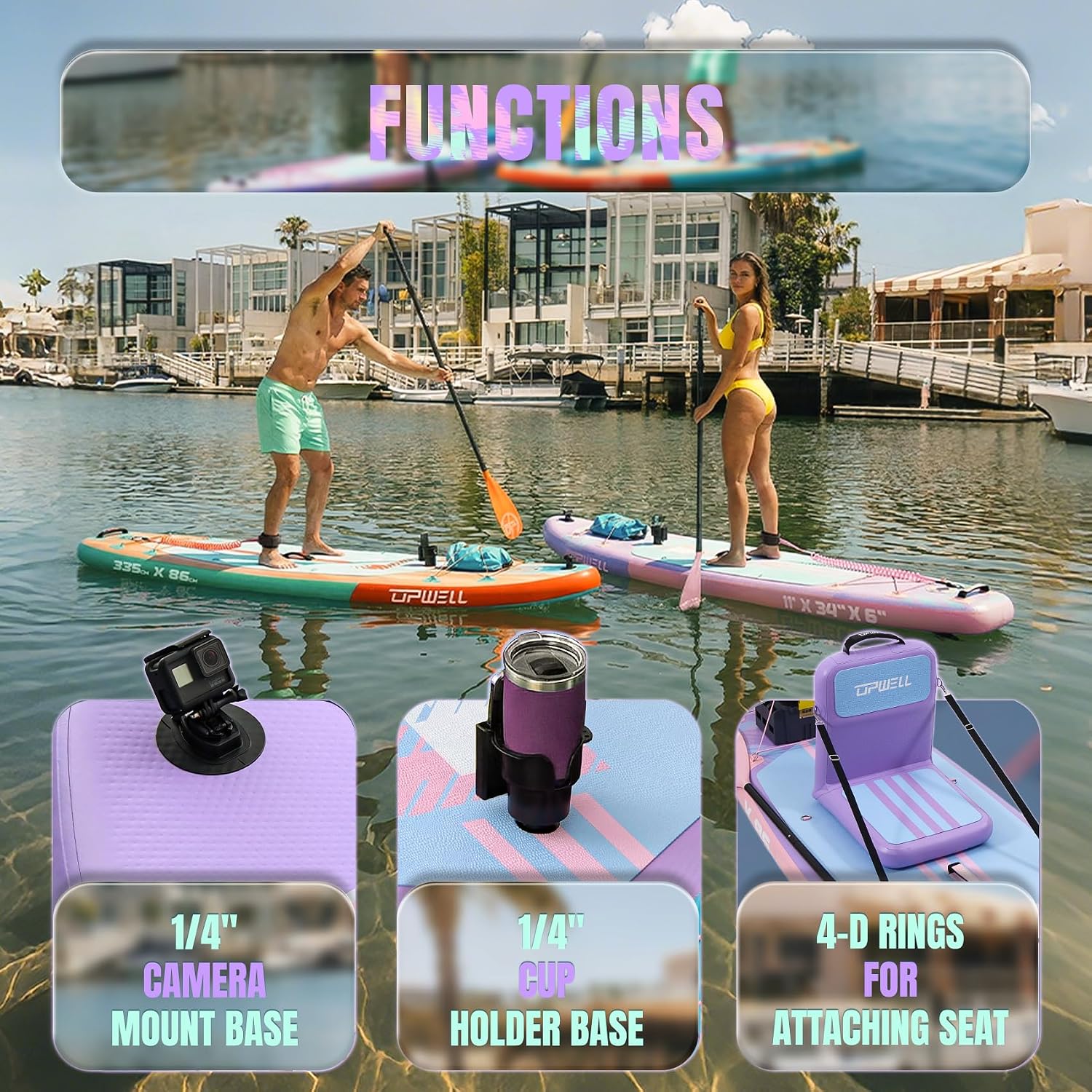 UPWELL 11'×34' Stand Up Paddle Board, SUP Board for Adults & Teens, Inflatable SUP Board with Premium Accessories, 120L Backpack, Paddle, Leash, Hand Pump, Fins