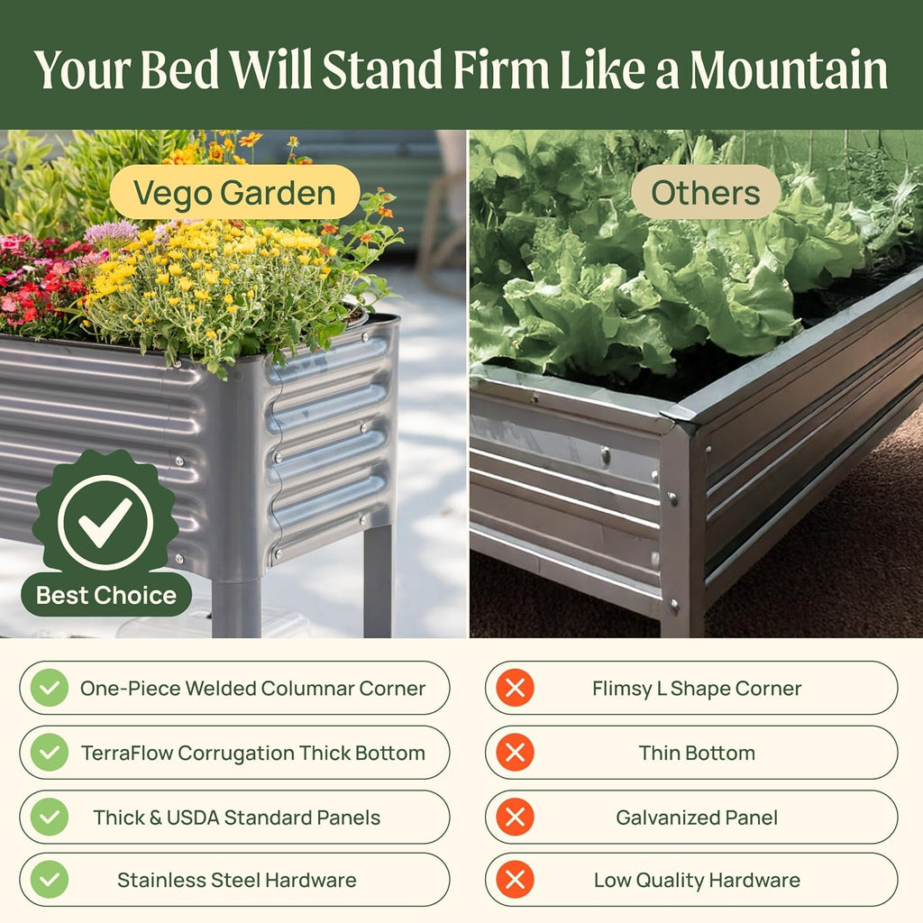 Rolling Elevated Raised Garden Bed - Slim Series, 1.5' x 3.5' Outdoor Planters Boxes with Legs & Storage Rack for Patio, 500 Lbs Weight Capacity, Raised Beds for Gardening Herbs Flowers, Modern Gray